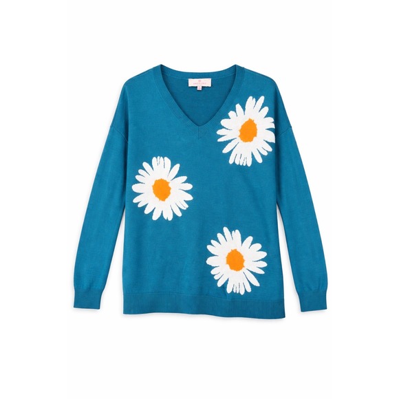 Laurie Felt Sweaters - Laurie Felt Daisy Sweater XS Blue Floral Dopamine Knit Cottagecore Retro Inspo